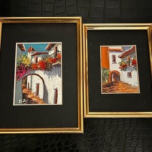 Two Framed Mini Signed Colorful Oil Paintings